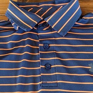 Under Armour Men's The Playoff Polo Shirt - Black with Orange Stripes Small